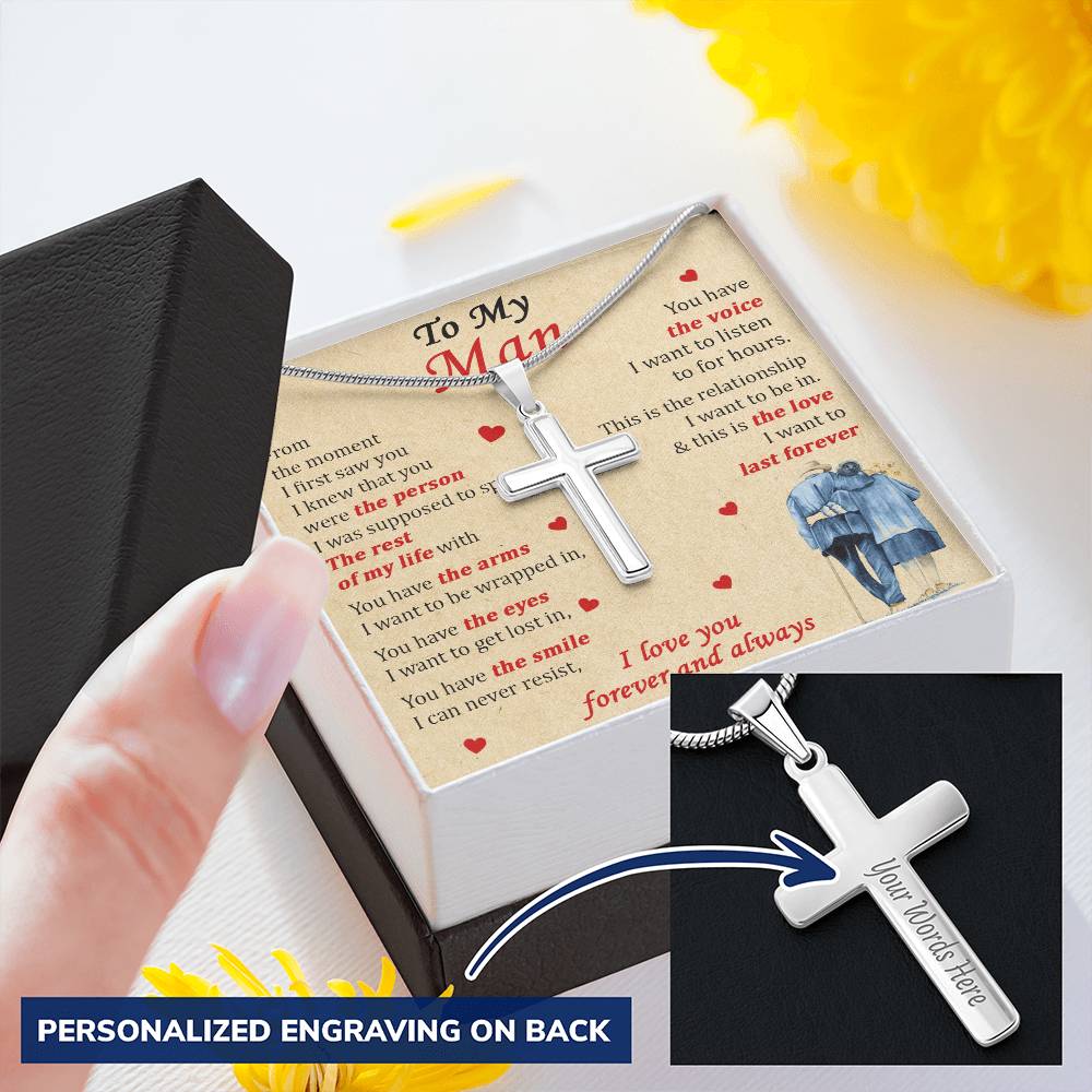 For Your Man - The Moment I First Saw You - Cross Customize Engraved Cross Necklace