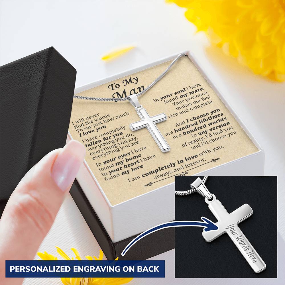 For Your Man - Find The Words - Cross Customize Engraved Cross Necklace