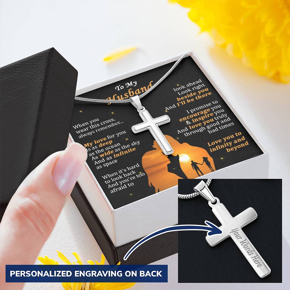 For Husband - As The Ocean - Cross Customize Engraved Cross Necklace
