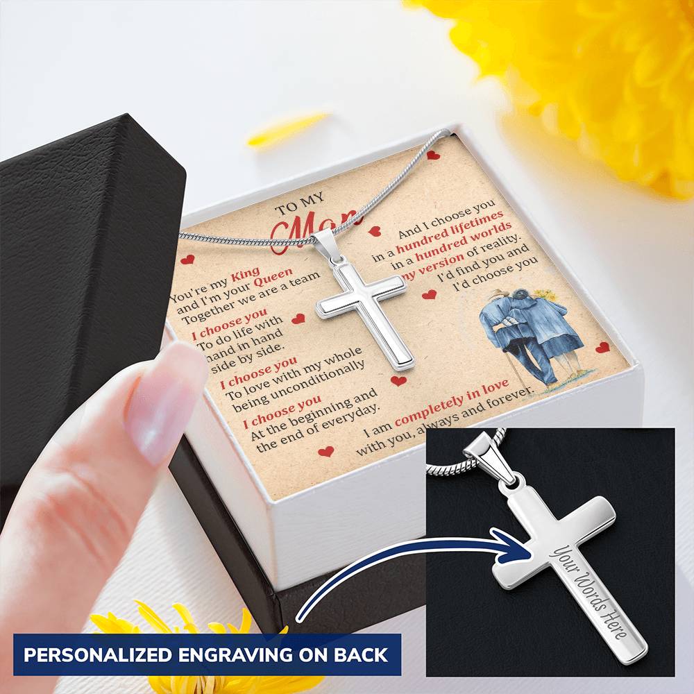 For Your Man - The Beginning And The End - Cross Customize Engraved Cross Necklace