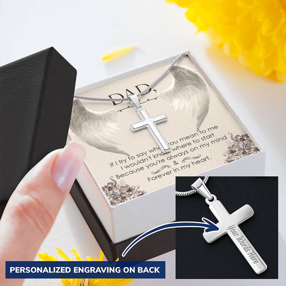 Dad - Forever In My Heart - Necklace Customize Engraved Cross Necklace