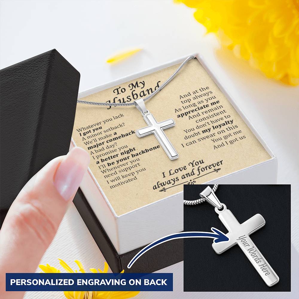 For Husband - I Got Us - Cross Customize Engraved Cross Necklace