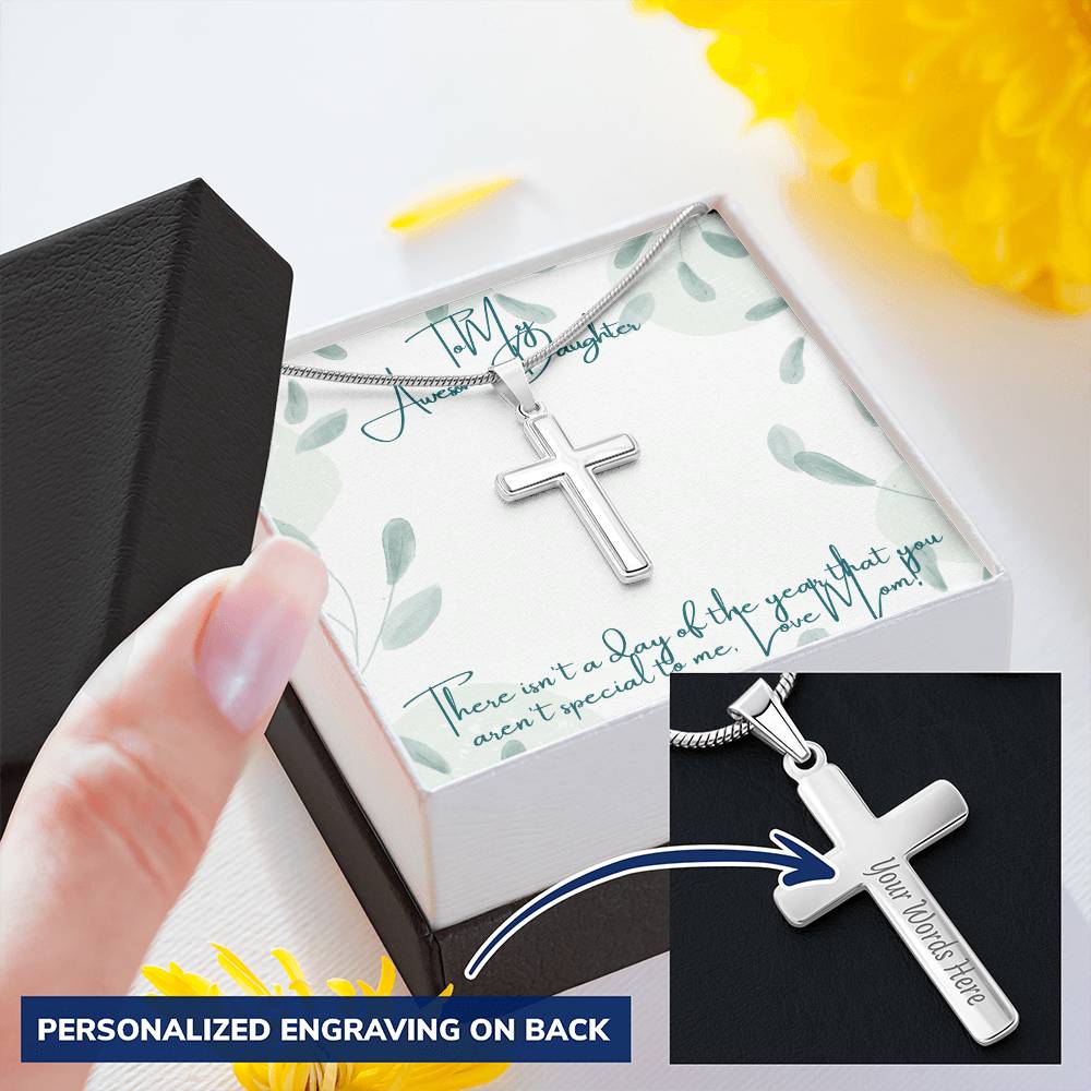 Awesome Daughter Cross Necklace From Mom Customize Engraved Cross Necklace