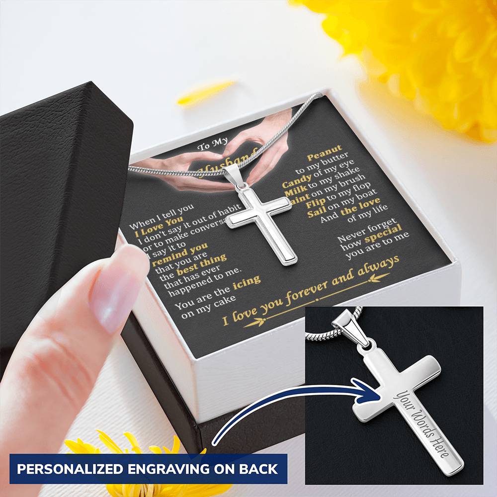 For Husband - Peanut To My Butter - Cross Customize Engraved Cross Necklace