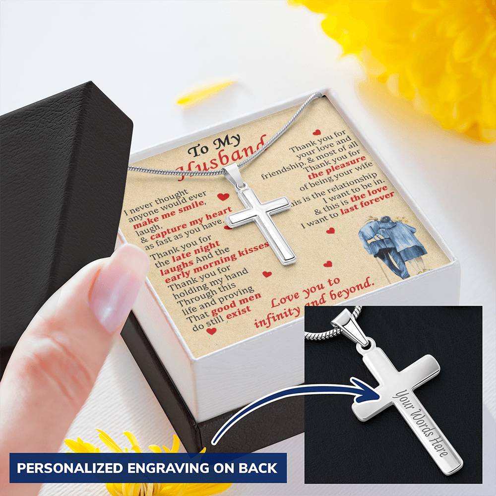 For Husband - Thank You For Your Love - Cross Customize Engraved Cross Necklace