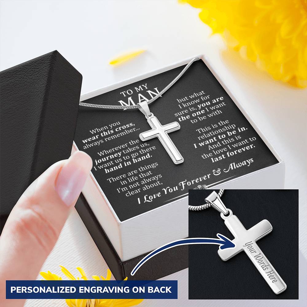 For Your Man - Go There 1 - Cross Customize Engraved Cross Necklace
