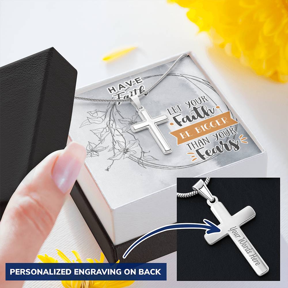 Dad To Son Gifts Cross Necklace Chain Bible Verse - Let Your Faith Be Bigger Than Your Fears Customize Engraved Cross Necklace