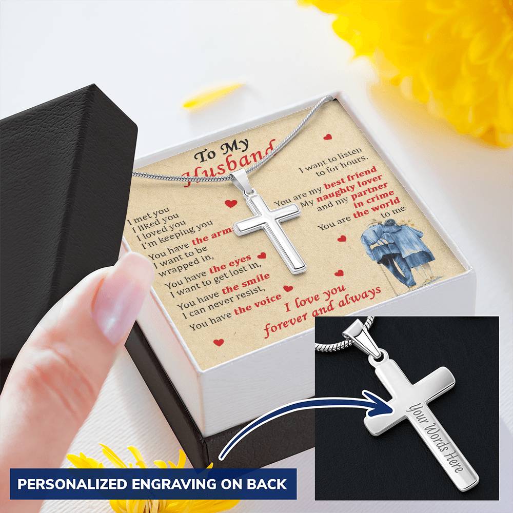 For Husband - My Partner In Crime - Cross Customize Engraved Cross Necklace