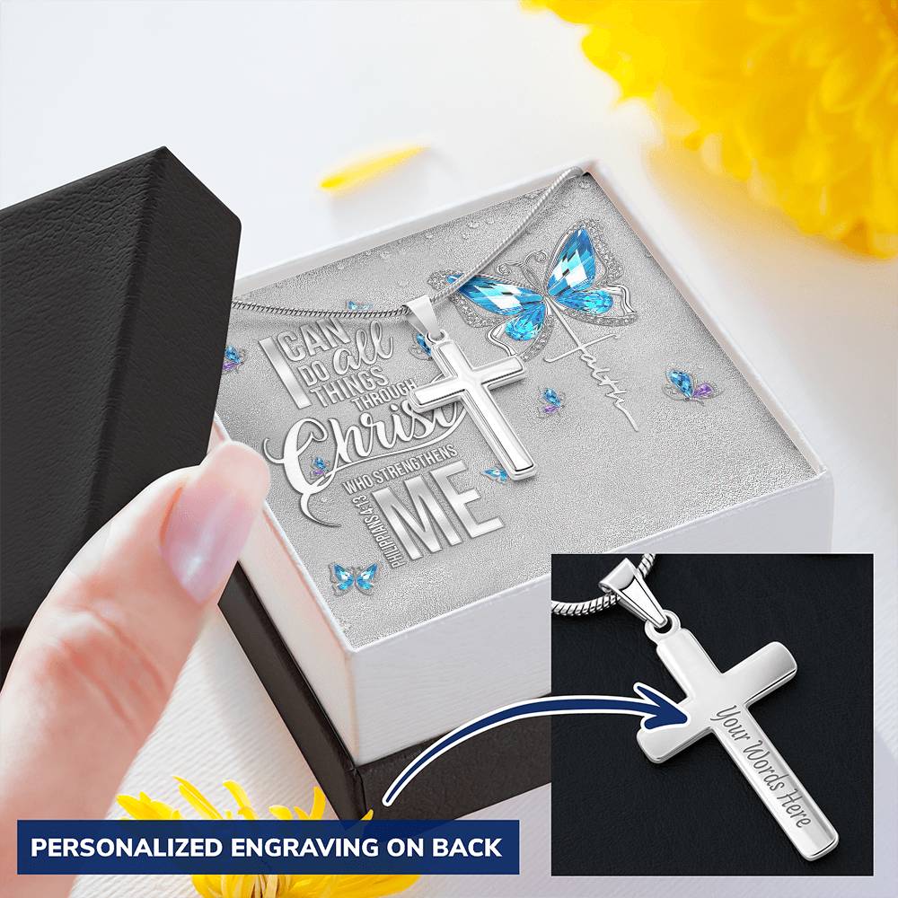 Butterfly Faith Customize Customize Engraved Cross Necklace