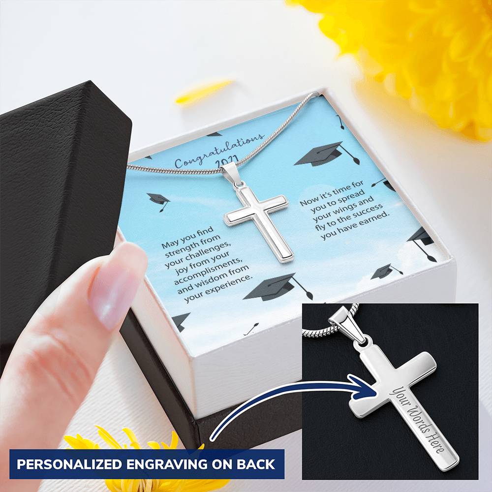 Find Strength Graduation Necklace. Customize Engraved Cross Necklace