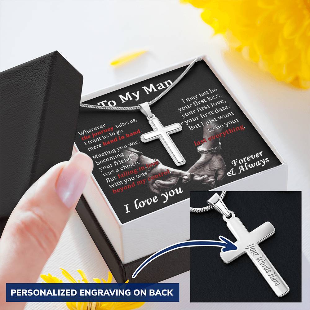 For Your Man - Fall In Love With You - Cross Customize Engraved Cross Necklace
