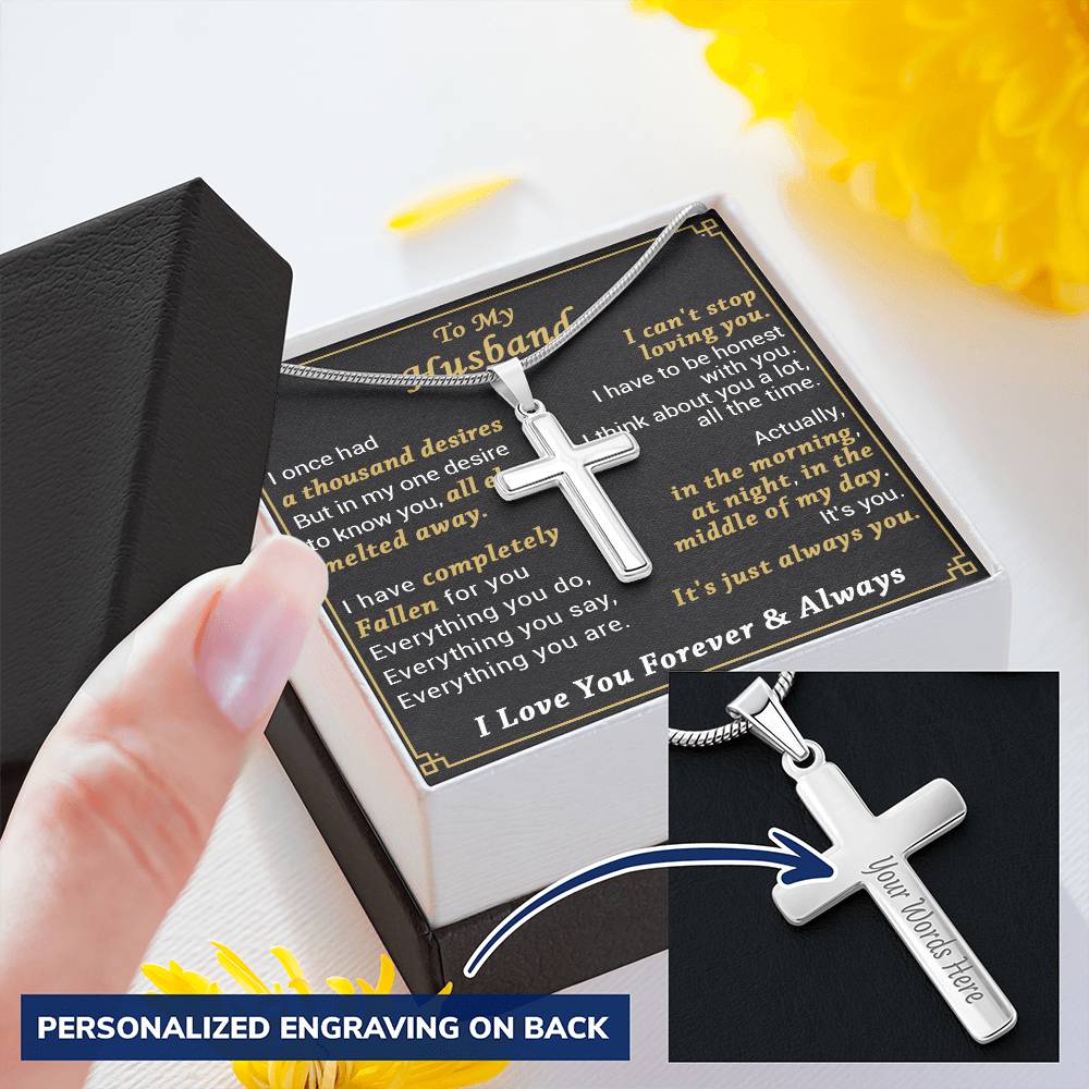 For Husband - Think About You - Cross Customize Engraved Cross Necklace