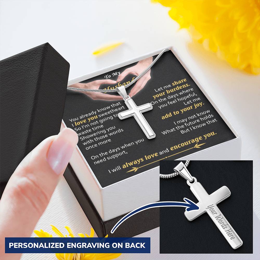 For Husband - Love You Sweetheart - Cross 1 Customize Engraved Cross Necklace