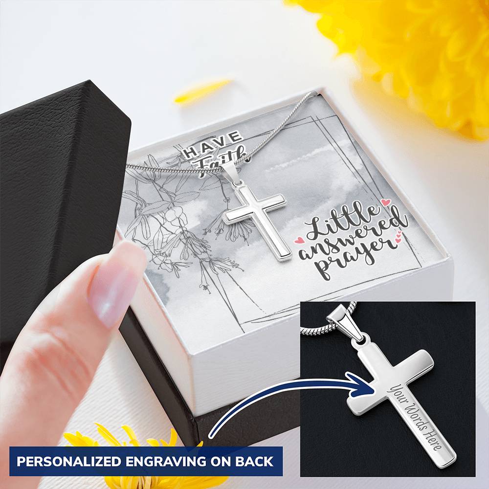 Dad To Son Gifts Cross Necklace Chain Bible Verse - Little Answered Prayer Customize Engraved Cross Necklace