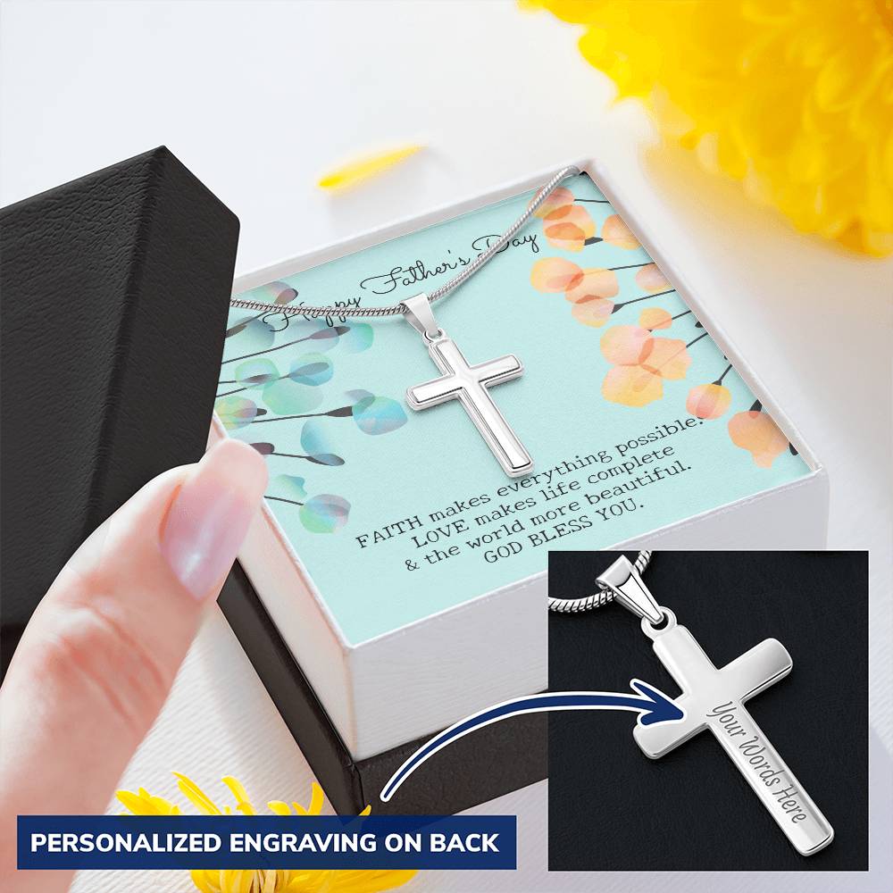 Gift For Dad - Happy Father's Day - Cross Necklace - Customize It With Engraving - Pure Polished Stainless Steel Customize Engraved Cross Necklace