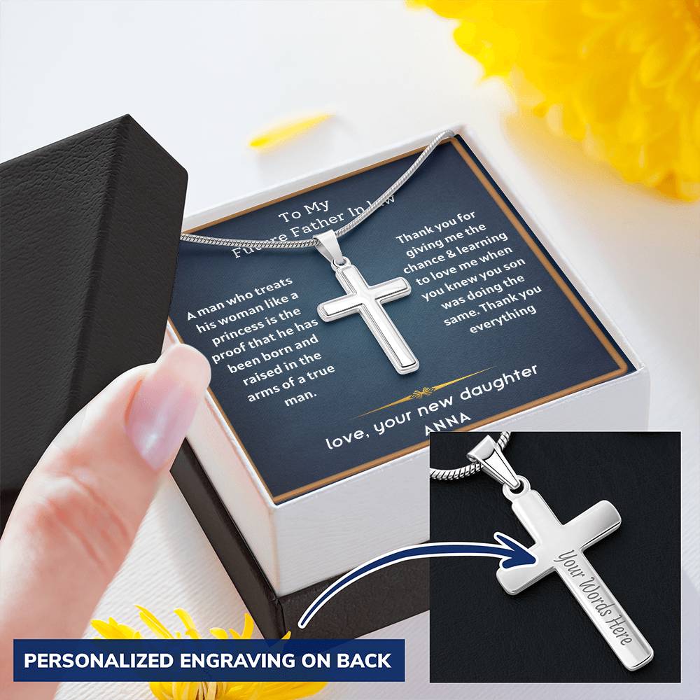 Future Father In Law - Treats His Princess Customize Engraved Cross Necklace