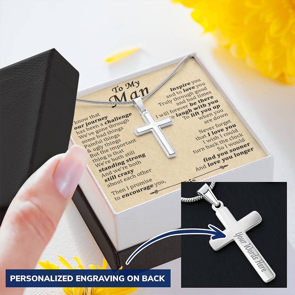 For Your Man - When You Are Down - Cross Customize Engraved Cross Necklace