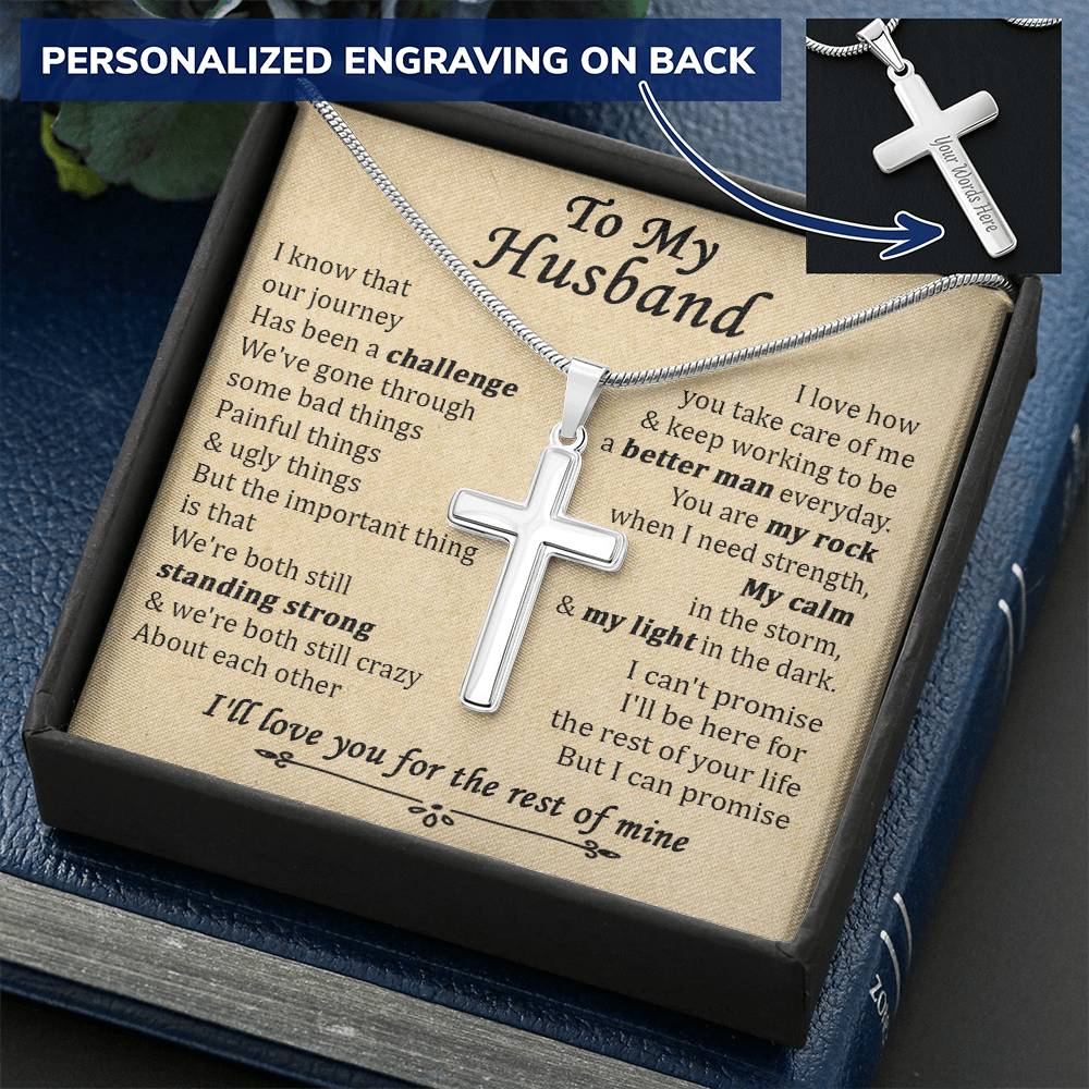 For Husband - When I Need Strength - Cross Customize Engraved Cross Necklace