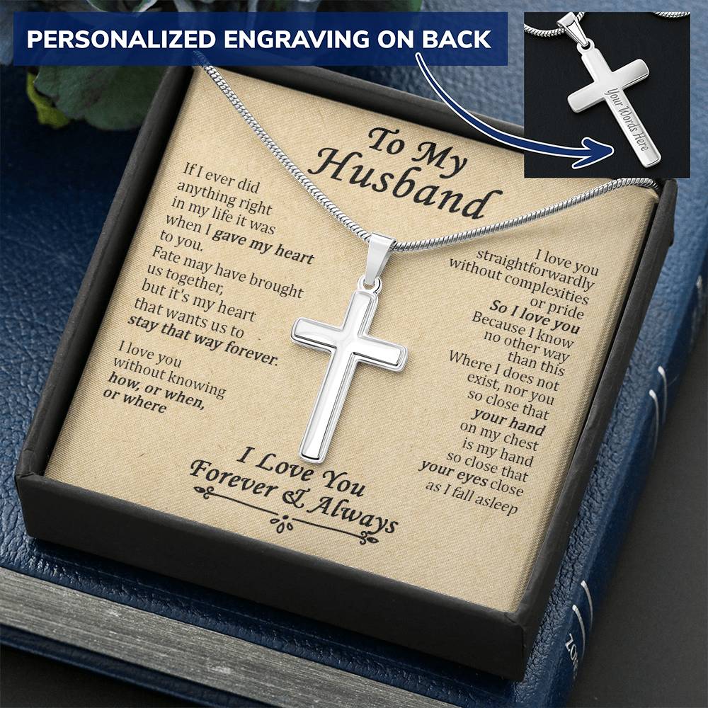 For Husband - Love You Straightforwardly - Cross Customize Engraved Cross Necklace