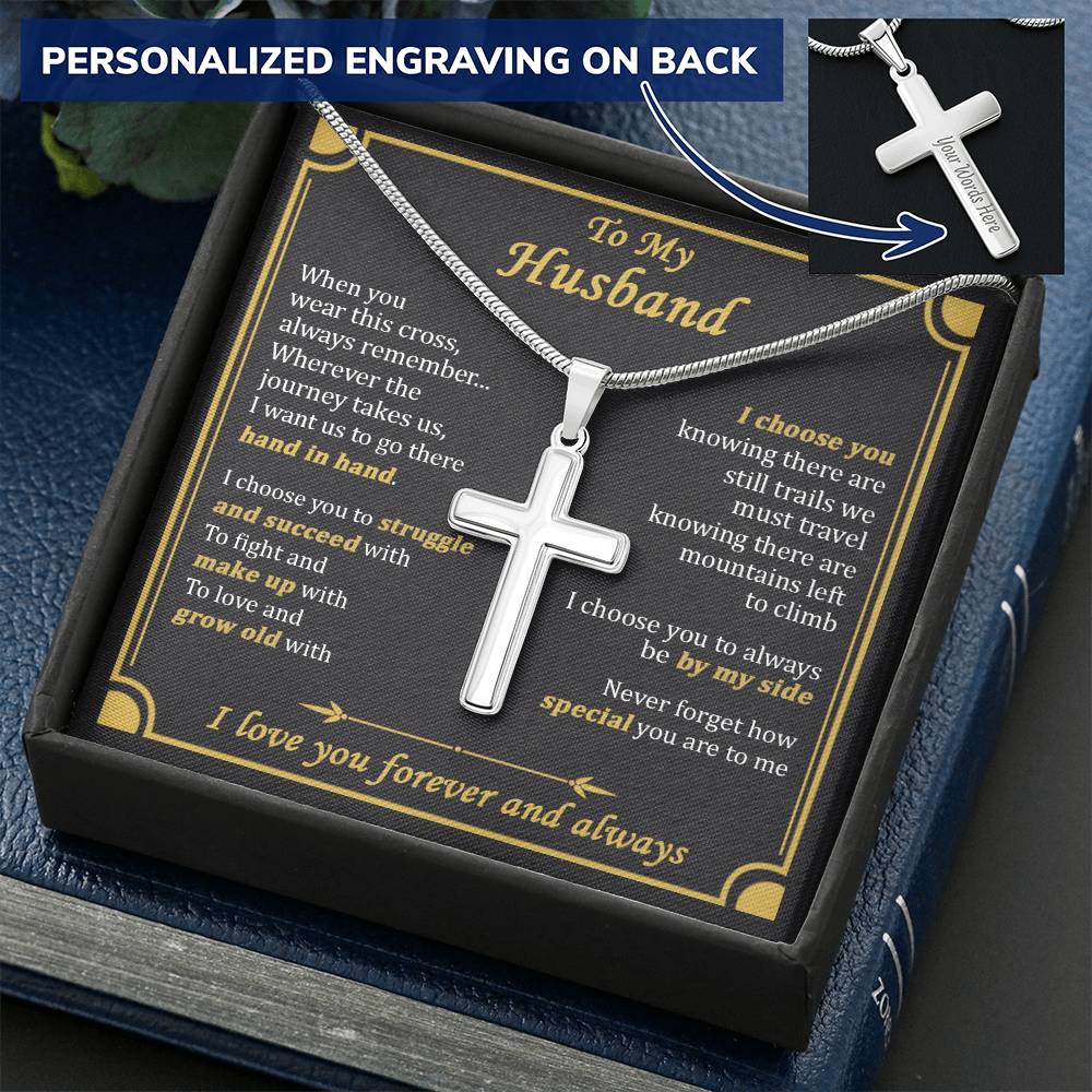 For Husband - Hundred Worlds - Cross Customize Engraved Cross Necklace