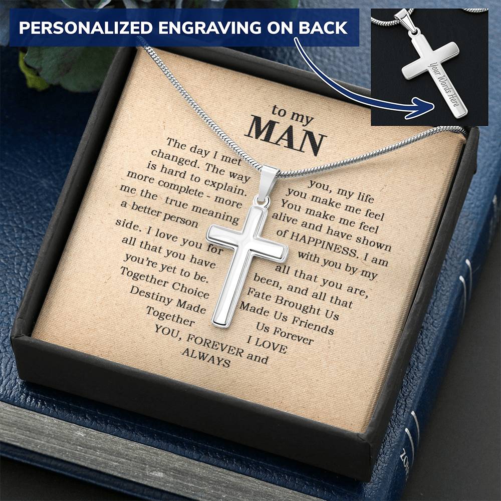 For Your Man - The Day I Met You 1 - Cross Customize Engraved Cross Necklace
