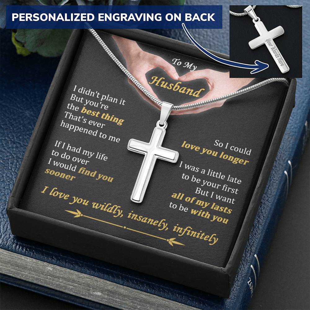 For Husband - Love You Wildly - Cross Customize Engraved Cross Necklace