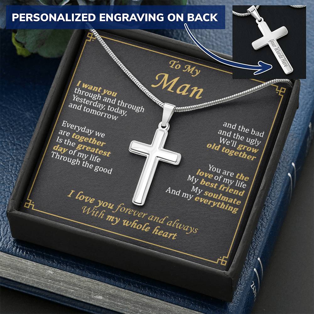 For Your Man - I Want You - Cross Customize Engraved Cross Necklace