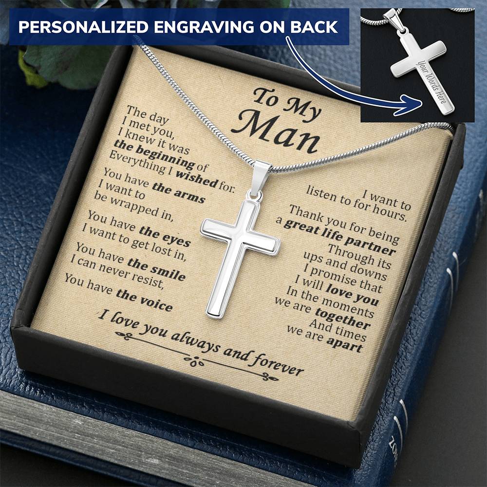 For Your Man - The Beginning Of Everything - Cross Customize Engraved Cross Necklace