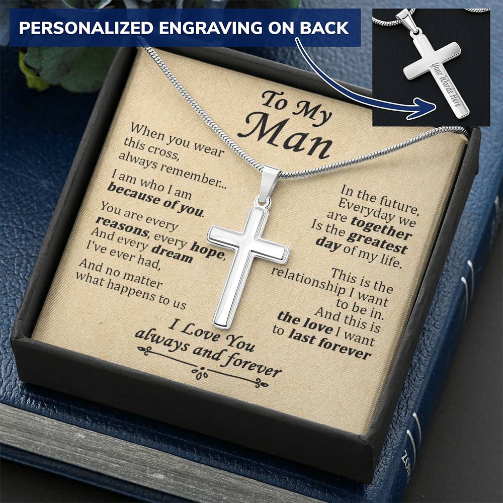 For Your Man - Greatest Day - Cross Customize Engraved Cross Necklace