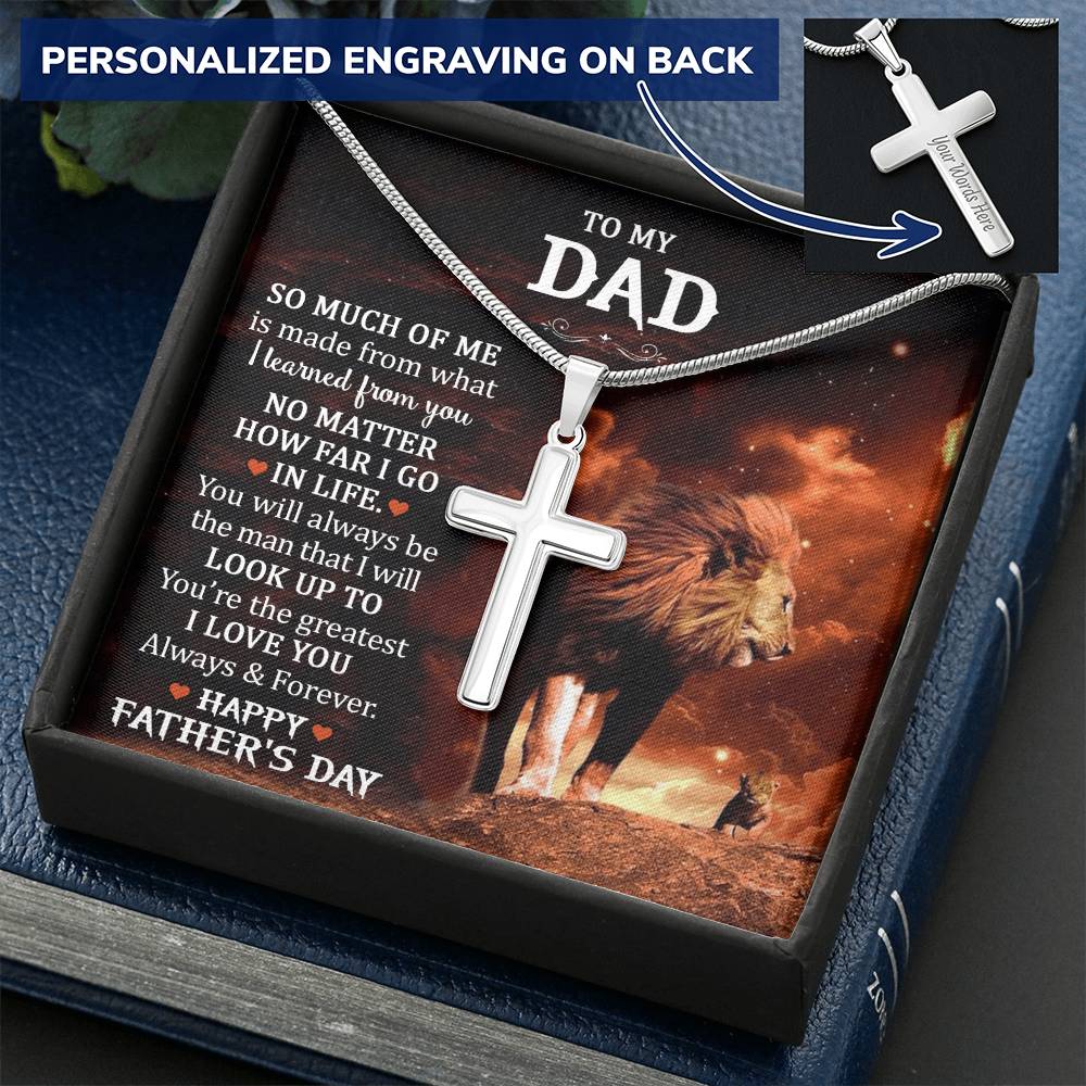 Father's Day Gift From Son Or Daughter - Cross Necklace With Keepsake Message Card Customize Engraved Cross Necklace