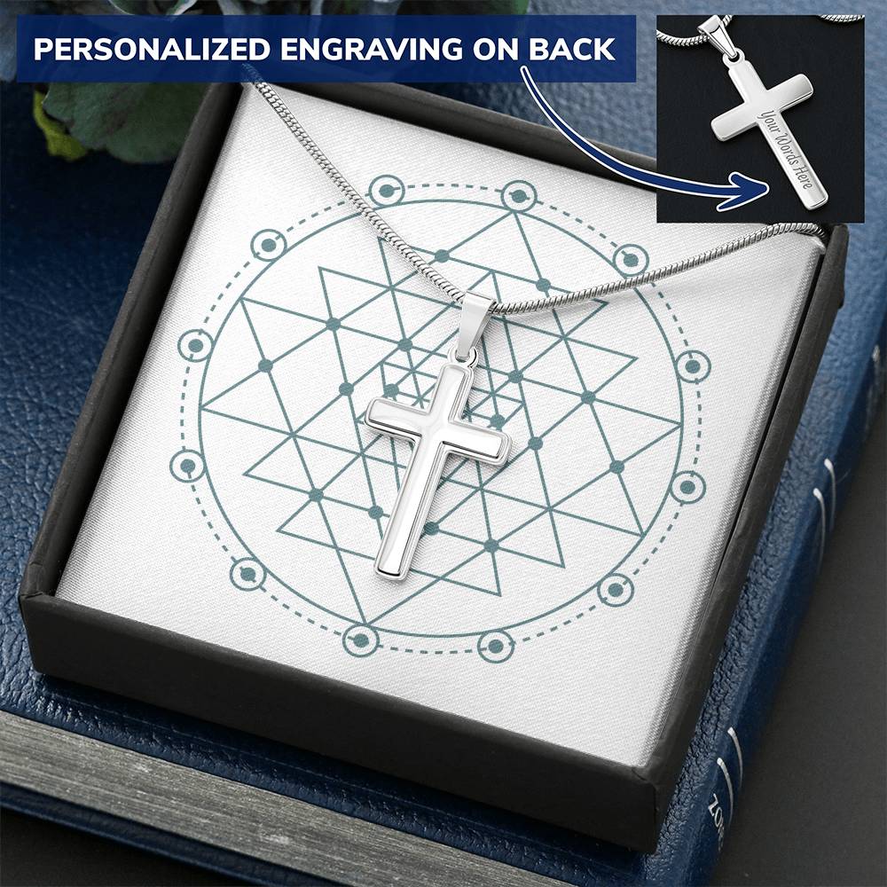 Angel Card Cross Pendant Cross Ball Chain Yantra Customize Engraved Cross Necklace
