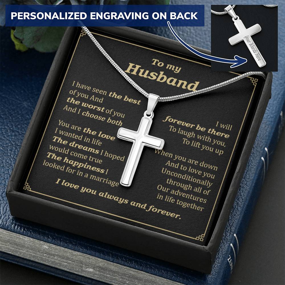 For Husband - I Choose Both - Cross Customize Engraved Cross Necklace