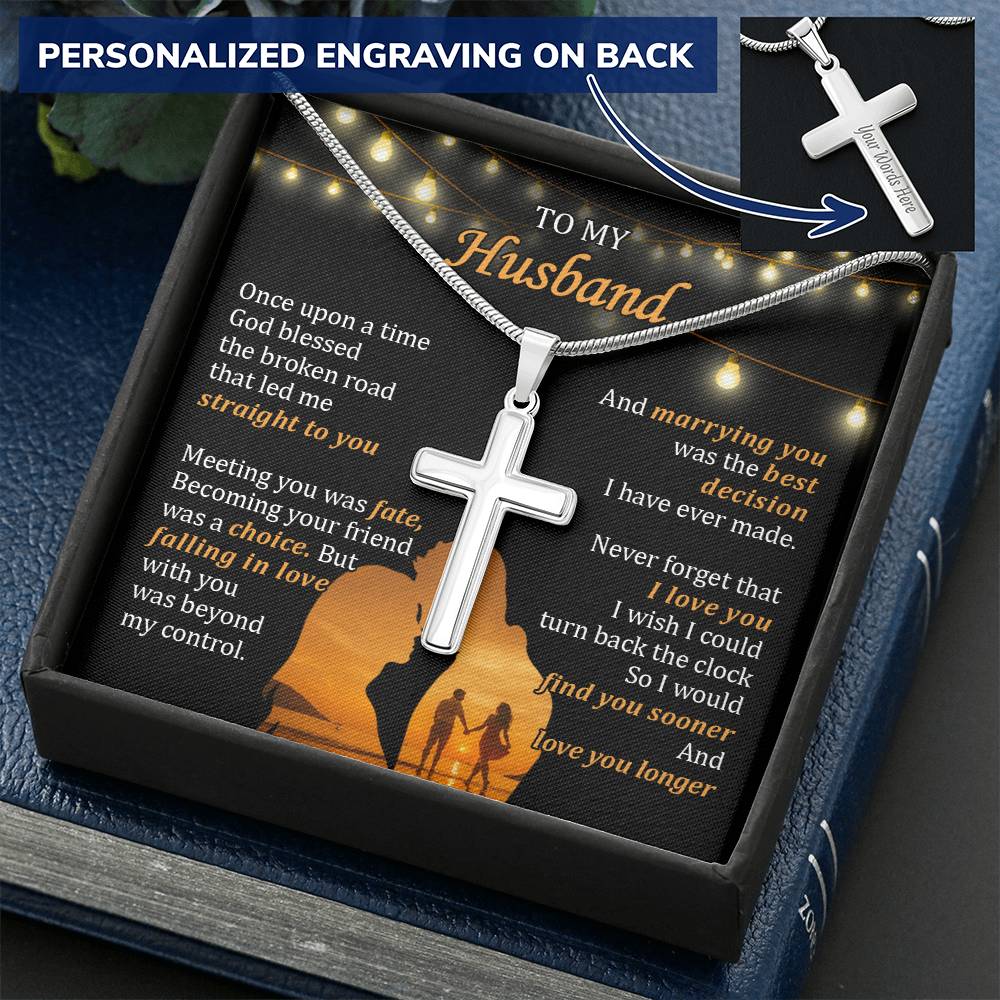 For Husband - The Best Decision - Cross Customize Engraved Cross Necklace