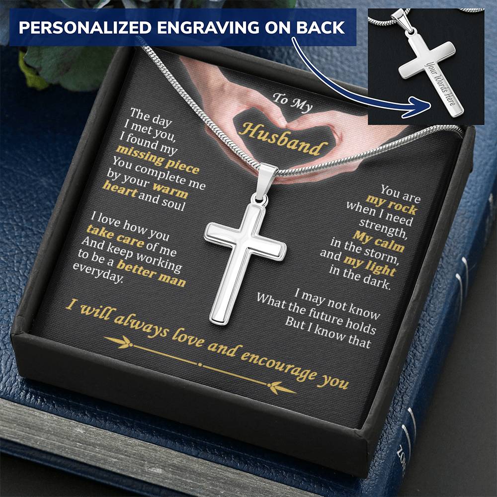 For Husband - Warm Heart - Cross Customize Engraved Cross Necklace