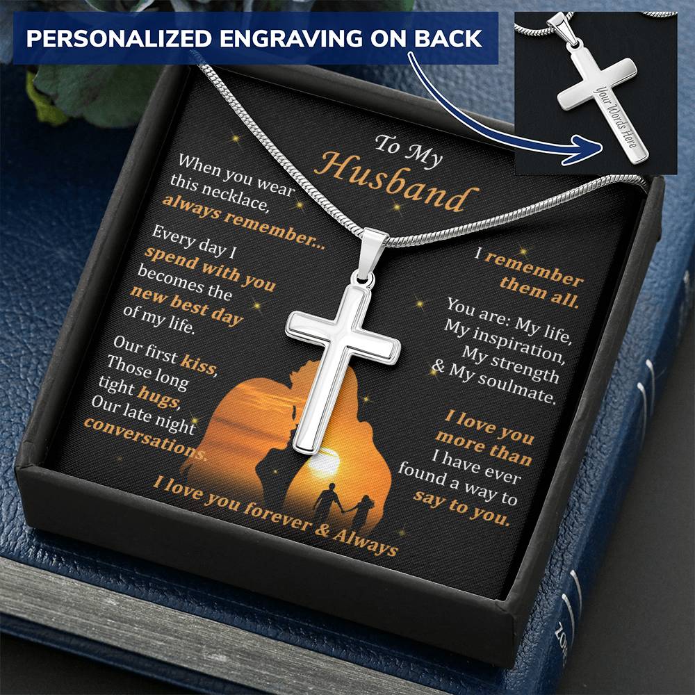 For Husband - Long Tight Hugs - Cross Customize Engraved Cross Necklace