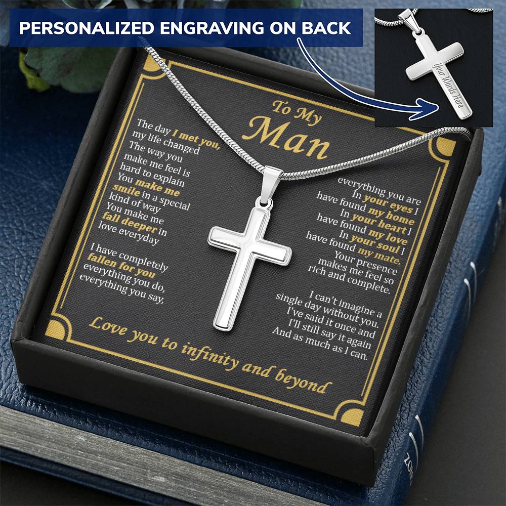 For Your Man - Still Say It Again - Cross Customize Engraved Cross Necklace