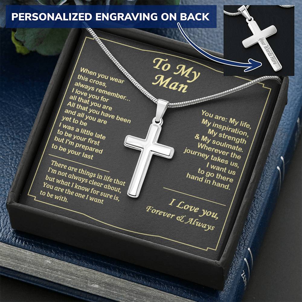 For Your Man - Want Us To Go There Hand In Hand 1 - Cross Customize Engraved Cross Necklace