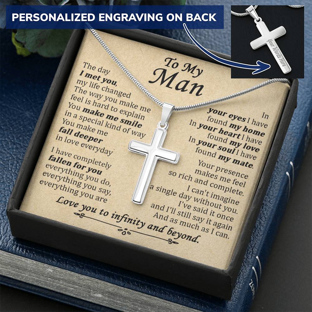 For Your Man - Fall Deeper - Cross Customize Engraved Cross Necklace