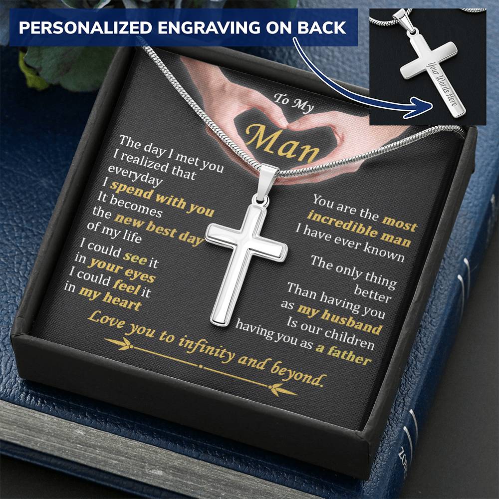 For Your Man - Having You As My Husband - Cross Customize Engraved Cross Necklace