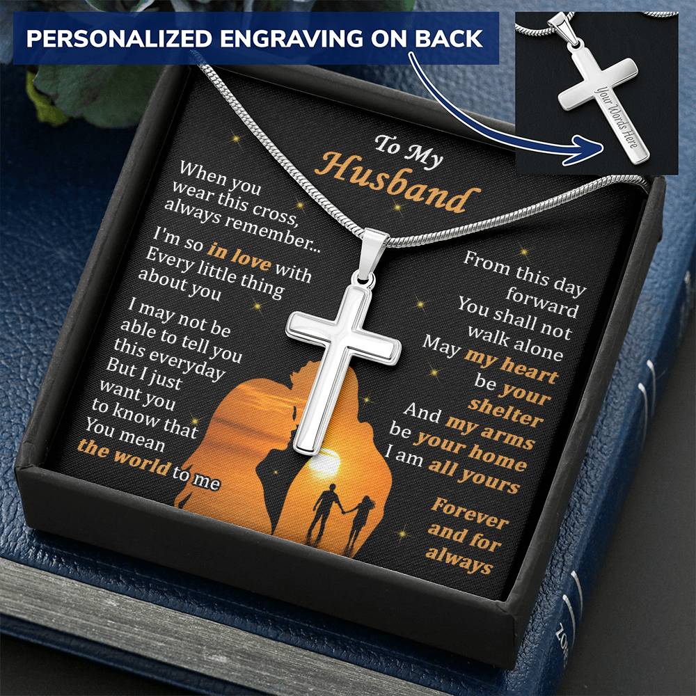 For Husband - I Am All Yours - Cross Customize Engraved Cross Necklace