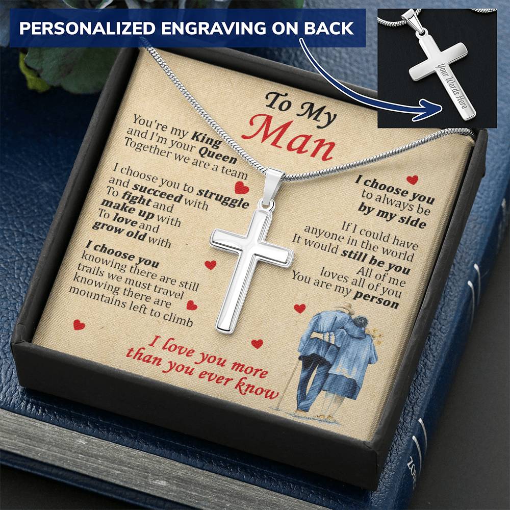 For Your Man - All Of Me - Cross Customize Engraved Cross Necklace
