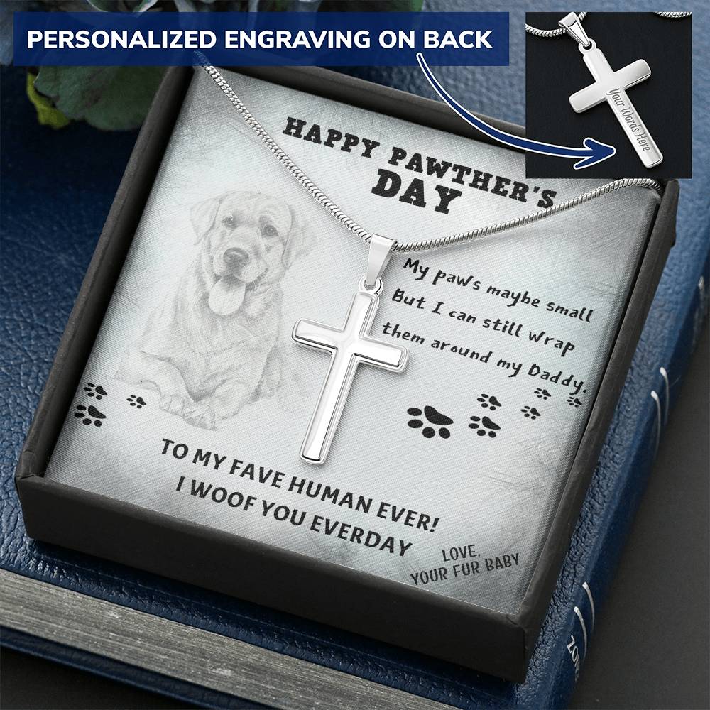 Dog Dad 6 Customize Engraved Cross Necklace