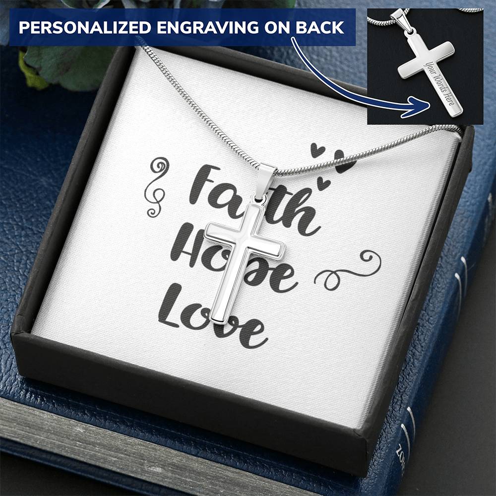 Bible Verses Custom Jewelry Heart Shape Pendent Necklace Faith Hope Love Customize Engraved Cross Necklace