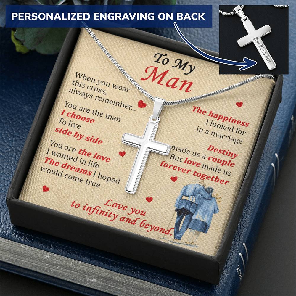 For Your Man - Live Side By Side - Cross Customize Engraved Cross Necklace