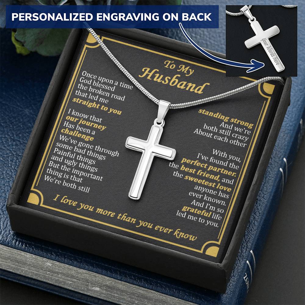 For Husband - The Broken Road - Cross Customize Engraved Cross Necklace