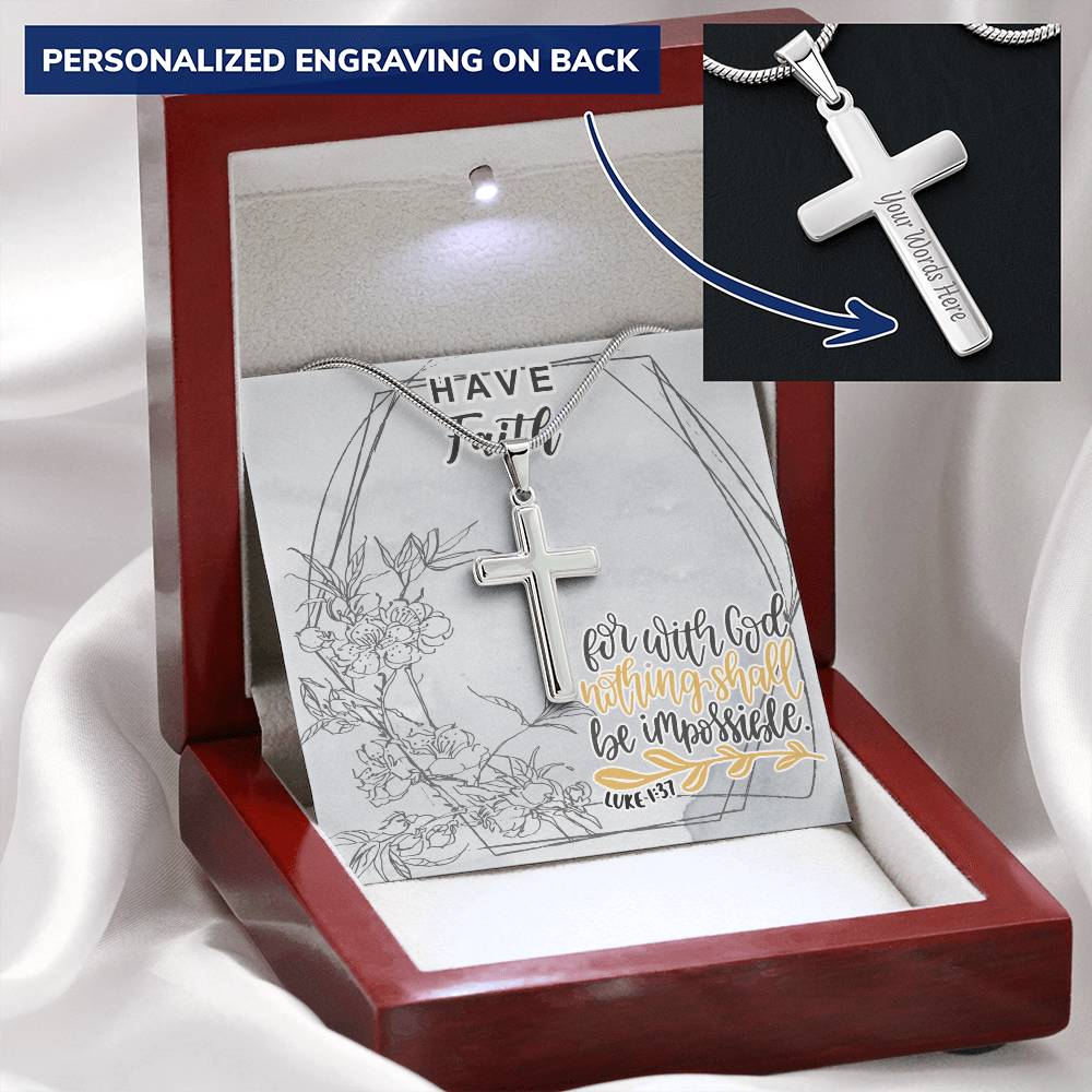 Dad To Son Gifts Cross Necklace Chain Bible Verse - For With God Nothing Shall Be Impossible Customize Engraved Cross Necklace