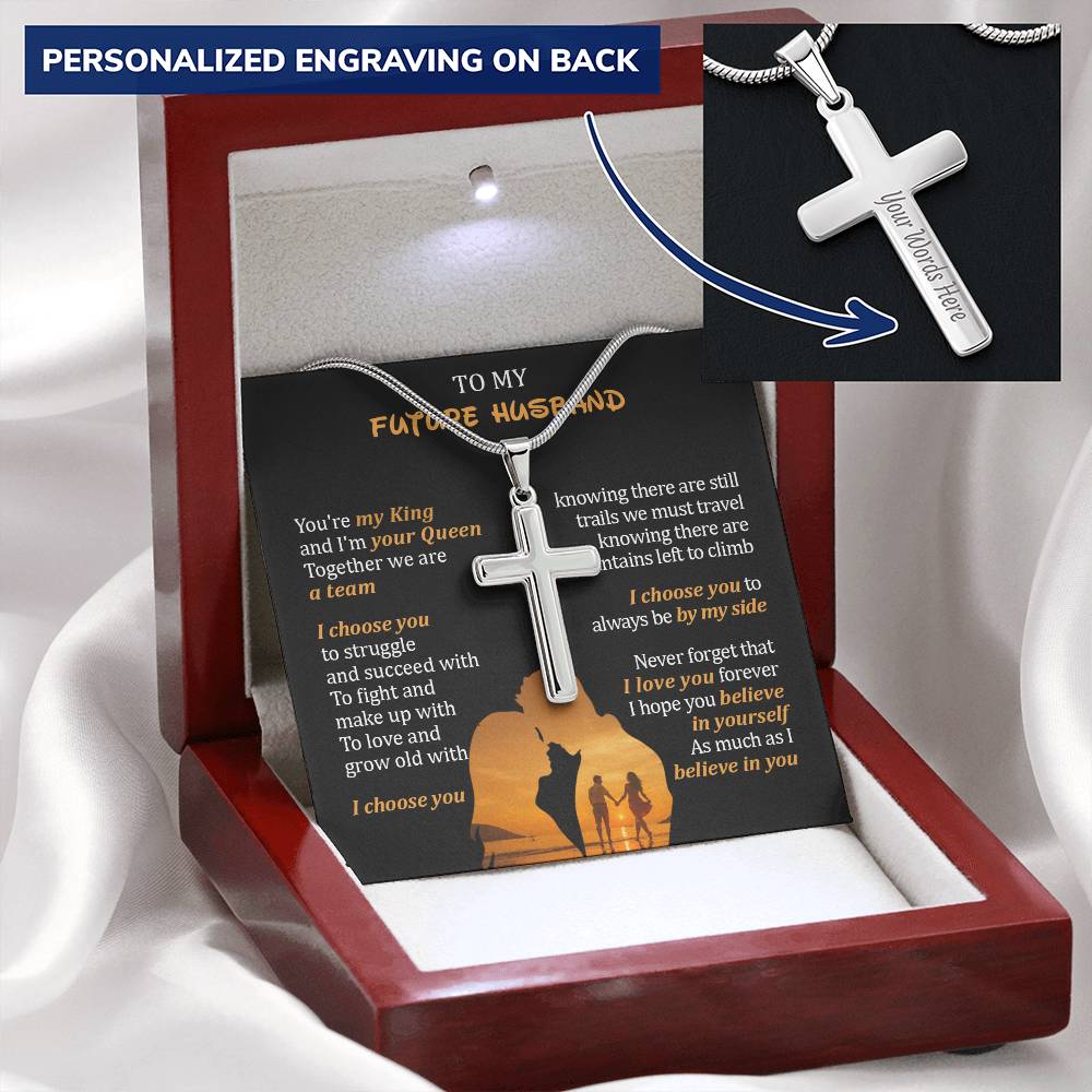 For Future Husband - I Love You Forever - Cross Customize Engraved Cross Necklace