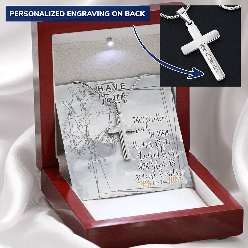 Dad To Son Gifts - They Broke Bread In Their Homes Customize Engraved Cross Necklace