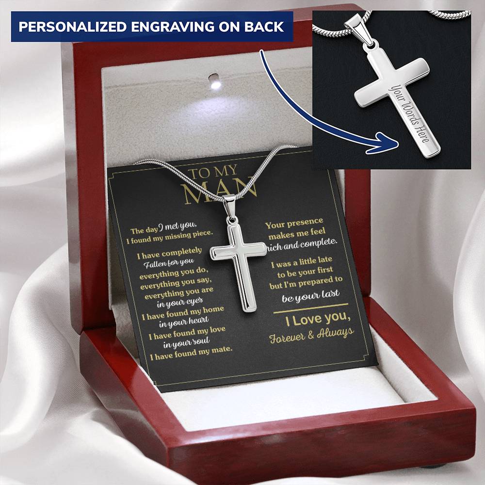 For Your Man - In Your Heart I Have Found My Love - Cross Customize Engraved Cross Necklace