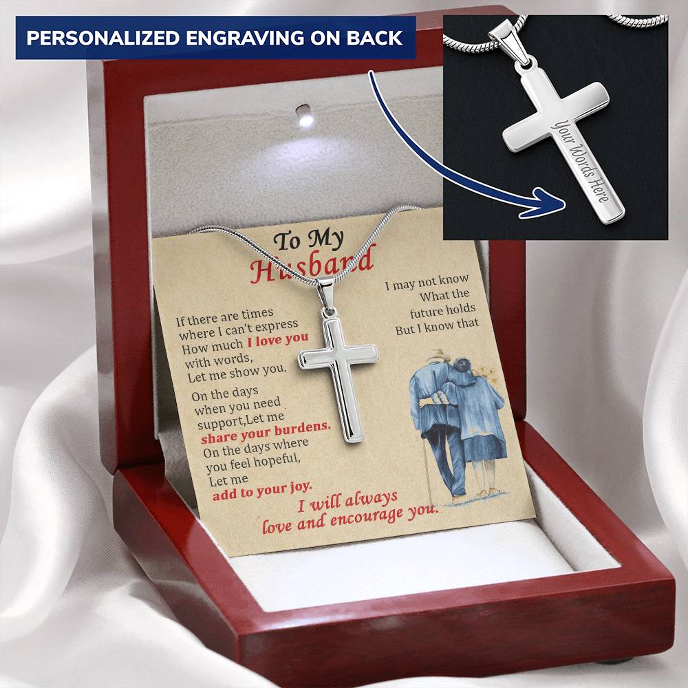 For Husband - Share Your Burdens - Cross Customize Engraved Cross Necklace